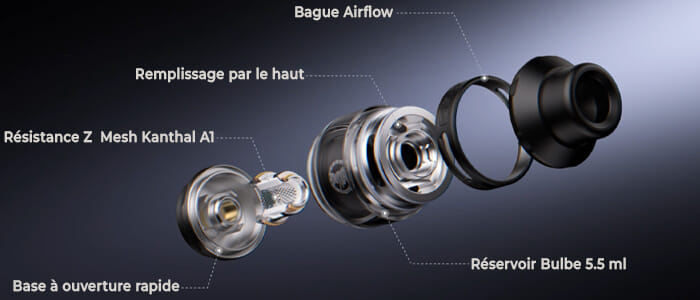 Vue éclatée du clearomiseur Geekvape Z Subohm