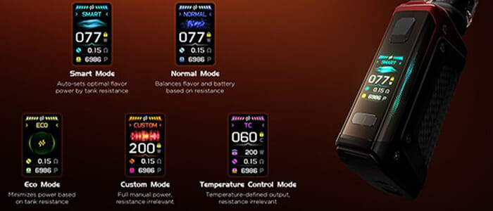 Différents modes de l'aegis legend 5
