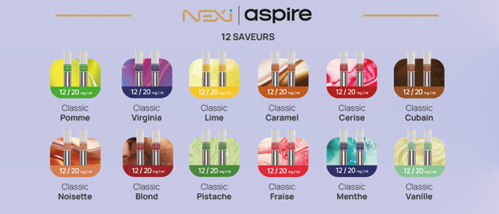 Carte des saveurs des capsules préremplies Nexi One