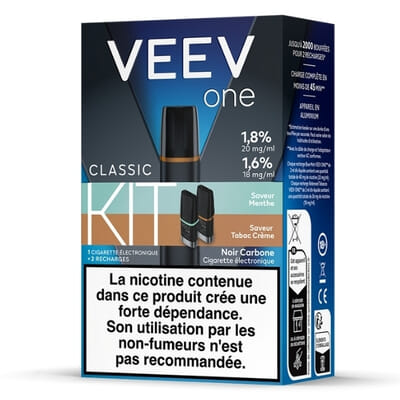 Kit Veev One Classic Noir Carbone + 2 cartouches