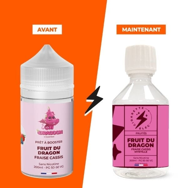 e-liquide 250ml cigarette elec fruit du dragon fraise cassis myrtille E-liquide Fruit du dragon Framboise Cassis Frais Cigaverte : fruité frais main image 1