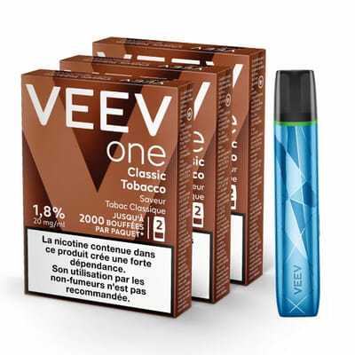 Pack Veev One - Batterie bleue + 3 recharges Tabac