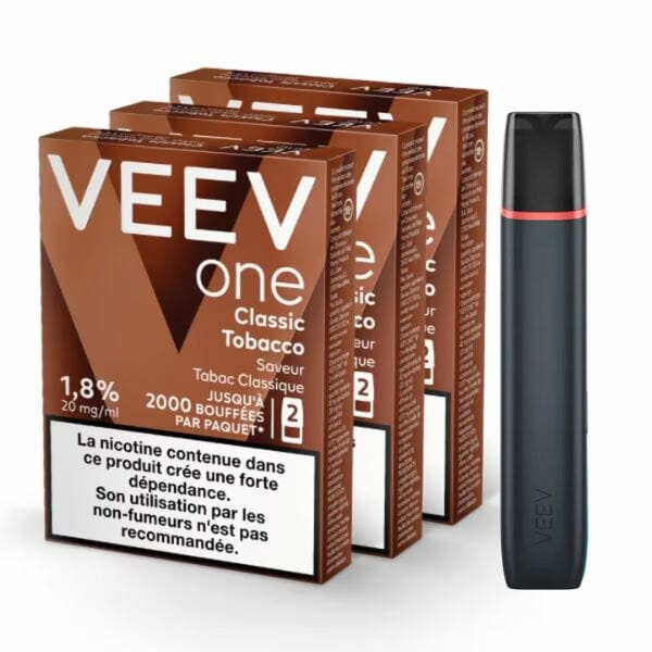 Pack Veev One - Batterie noire + 3 recharges Tabac