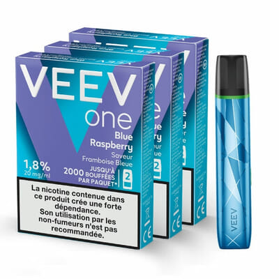 Pack Veev One - Batterie bleue + 3 recharges Framboise bleue