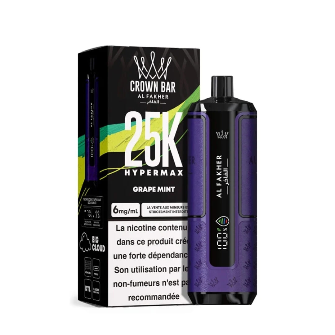 Puff Crown Bar 30K Grape Mint - HyperMax Advanced - Al Fakher 