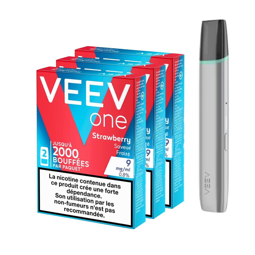 Pack Veev One - Batterie grise + 3 recharges Fraise